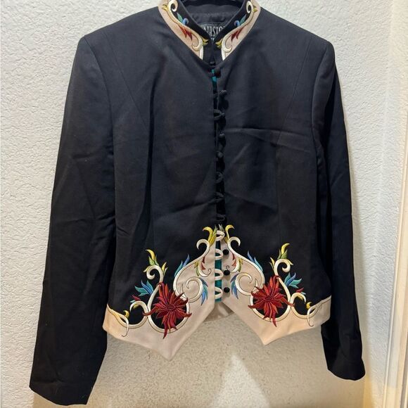 Vintage 80s Hairston Roberson 100% wool Embroidered  Jacket sz 10 - Picture 2 of 7